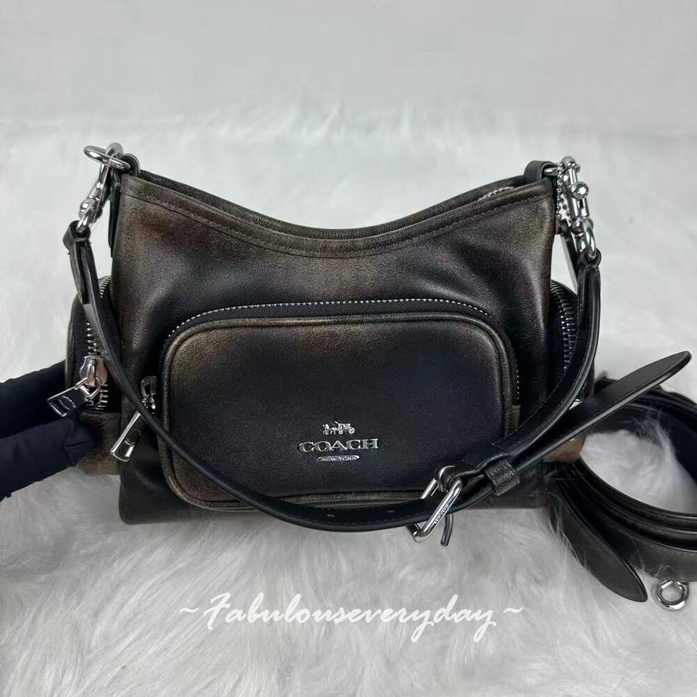 Coach Laurel Shoulder Bag 22 With Pockets Loved Leather /Black Brown CEU27 NWT